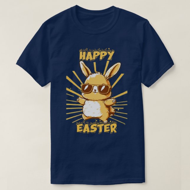 Camiseta alegre conejo de conejo de pascua cara divertido d (Diseño del anverso)