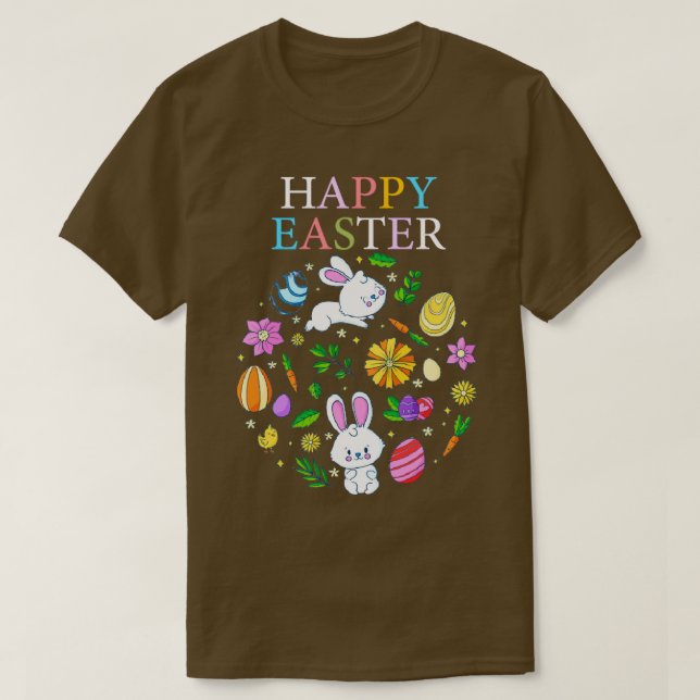 Camiseta alegre conejo de conejo de pascua cara divertido d (Diseño del anverso)