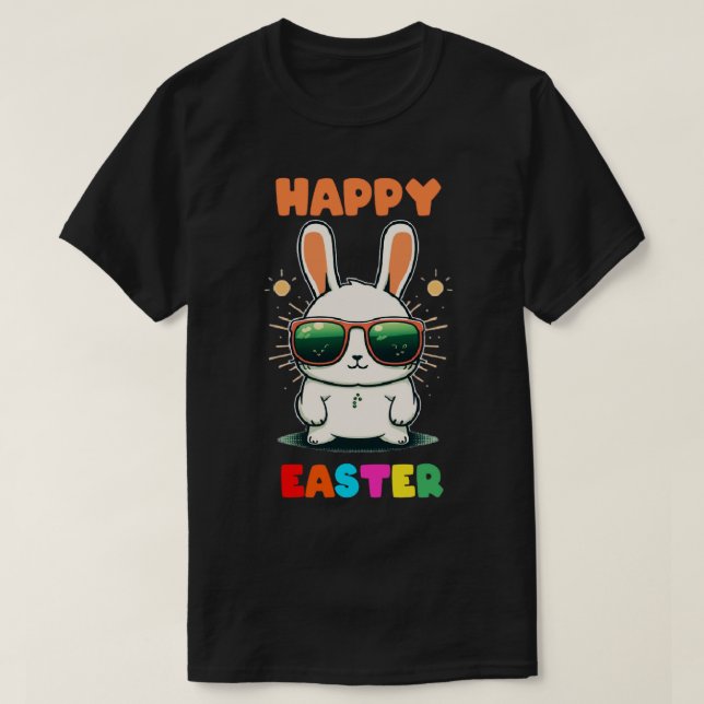Camiseta alegre conejo de conejo de pascua cara divertido d (Diseño del anverso)