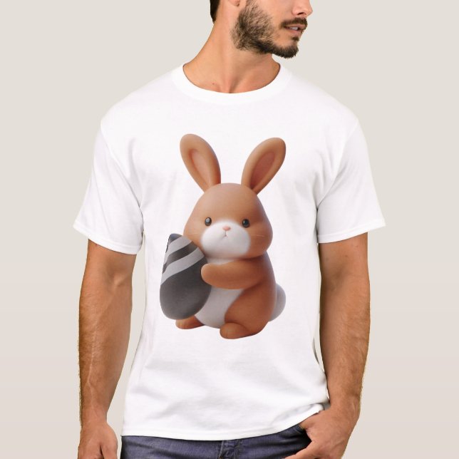 Camiseta Alegre conejo de Pascua 3D con huevo decorado (Anverso)