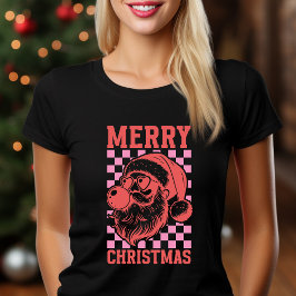 Camiseta alegre navidad retro santa soplando burbuja