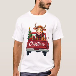 Camiseta Alegre Navidad Vaca Highland Árbol de Navidad Rojo