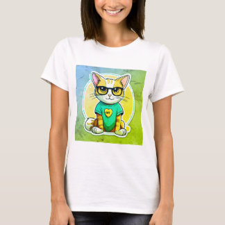 Camiseta "Alegre Pegatina Gato al Estilo Pixar"