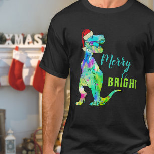 Camiseta Alegre y Brillante Dinosaurio Divertido de Navidad