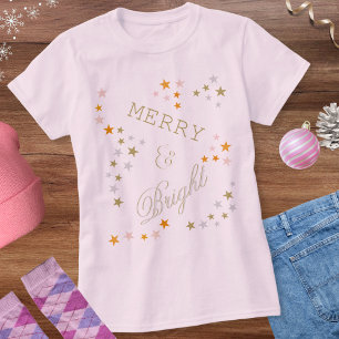 Camiseta Alegre y Brillante Estrellas de Oro y Plata Falso 
