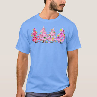 Camiseta alegres mujeres navideñas navidades de árbol rosa