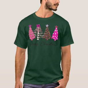 Camiseta alegres mujeres navideñas navidades de árbol rosa 