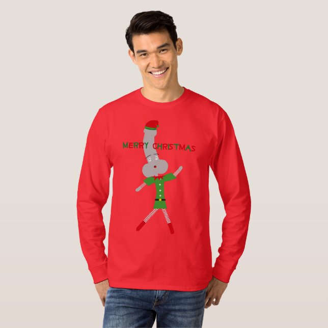 Camiseta alegres navidades personajes rojos verdes de elfo  (Anverso completo)