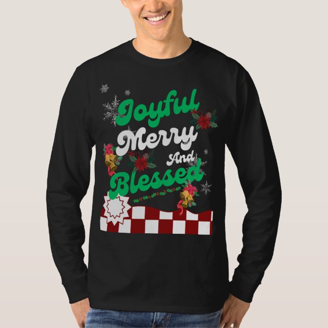 Camiseta Alegres y bendecidos, Navidades retro (Anverso)
