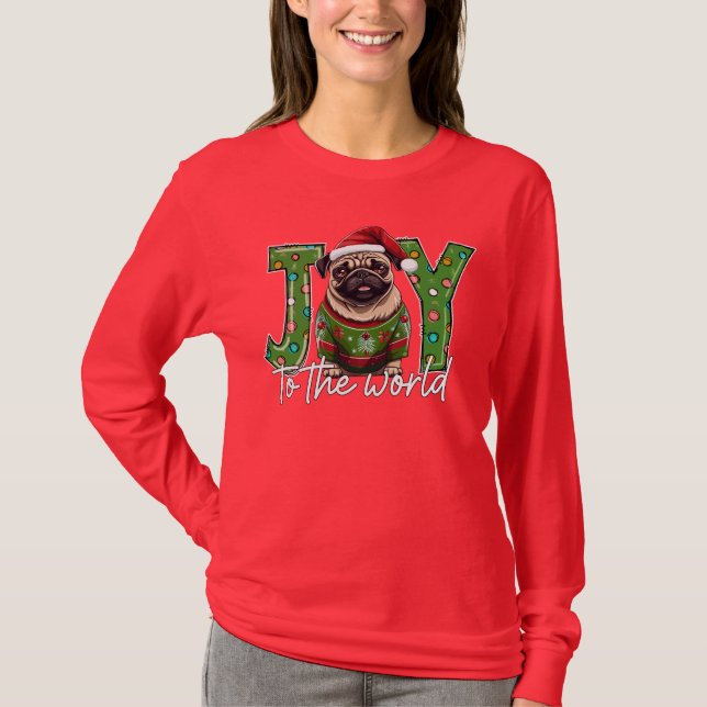 Camiseta Alegría A Los Navidades De Santa Pug Del Mundo (Anverso)