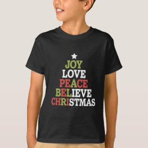 Camiseta Alegría Amor Paz Cree Árbol de Navidad Familia