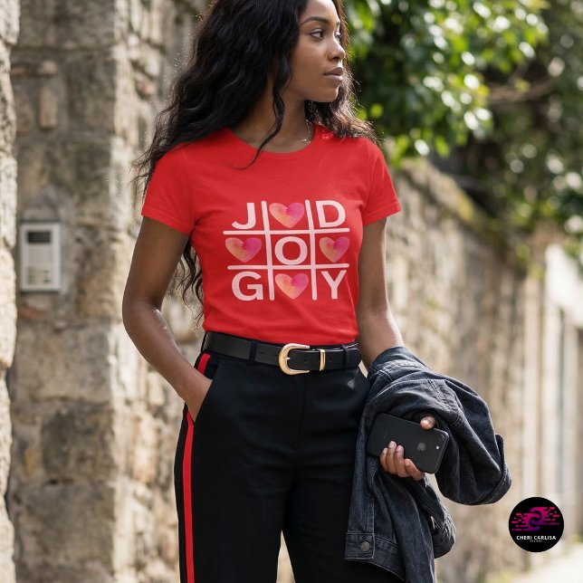 Camiseta Alegría del Tic Tac Toe y fe cristiana de Dios (Joy wins every time. Faith, love, and good vibes in one bold tic-tac-toe moment.)