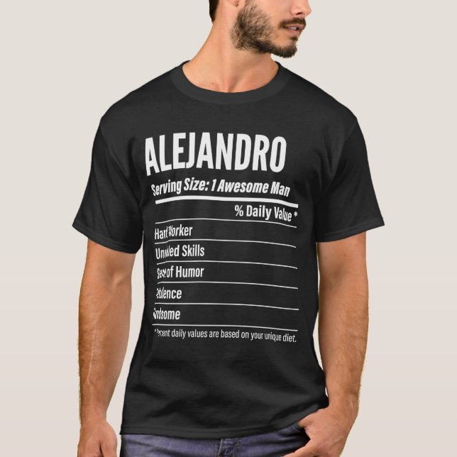 Camiseta Alejandro Hechos Nutricionales Que Sirven Calorías (Anverso)