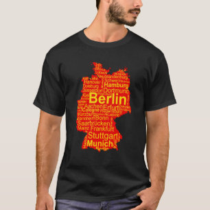 Camiseta Alemania Mapa nombres de ciudades Word Cloud Bande