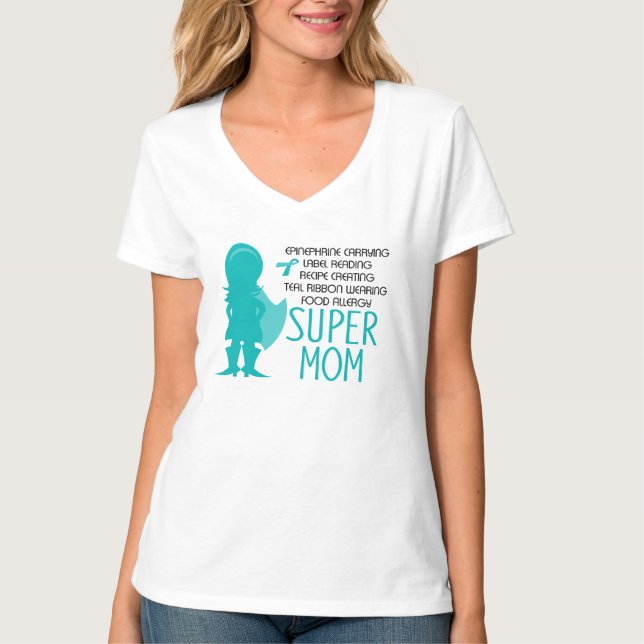 Camiseta Alergia de alimentos Super Mamá Verde azulada Silh (Anverso)