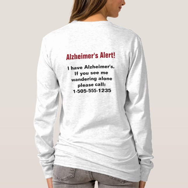 Camiseta Alerta de Alzheimer con número de teléfono persona (Reverso)