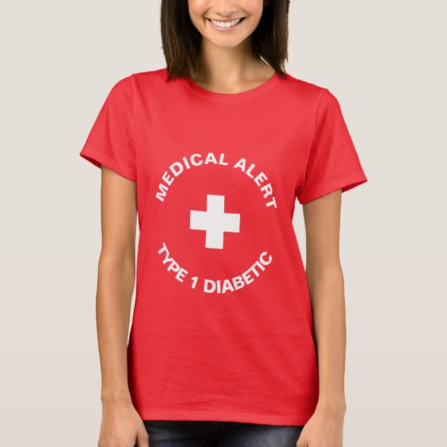 Camiseta Alerta médica personalizada Rojo diabético (Anverso)