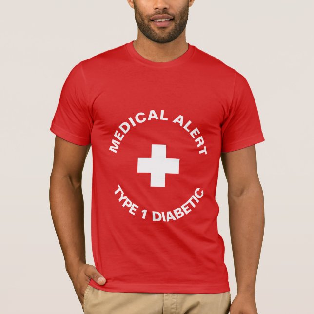 Camiseta Alerta médica personalizada Rojo diabético (Anverso)