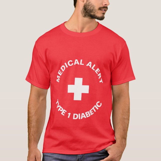 Camiseta Alerta médica personalizada Rojo diabético (Anverso)