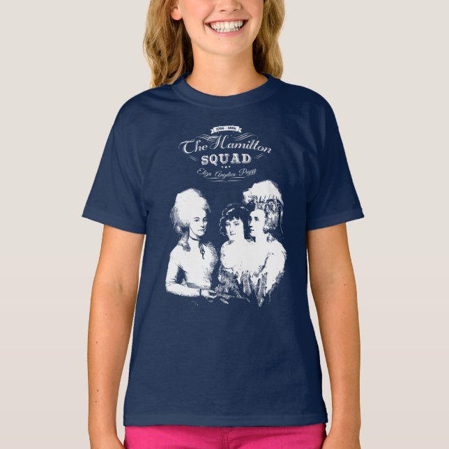 Camiseta Alexander Hamilton. Eliza, angélica, Peggy (Anverso)