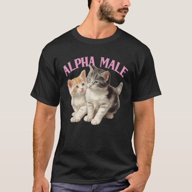 Camiseta Alfa Cat Masculino Gracioso Kitten Irónico Extraño (Anverso)