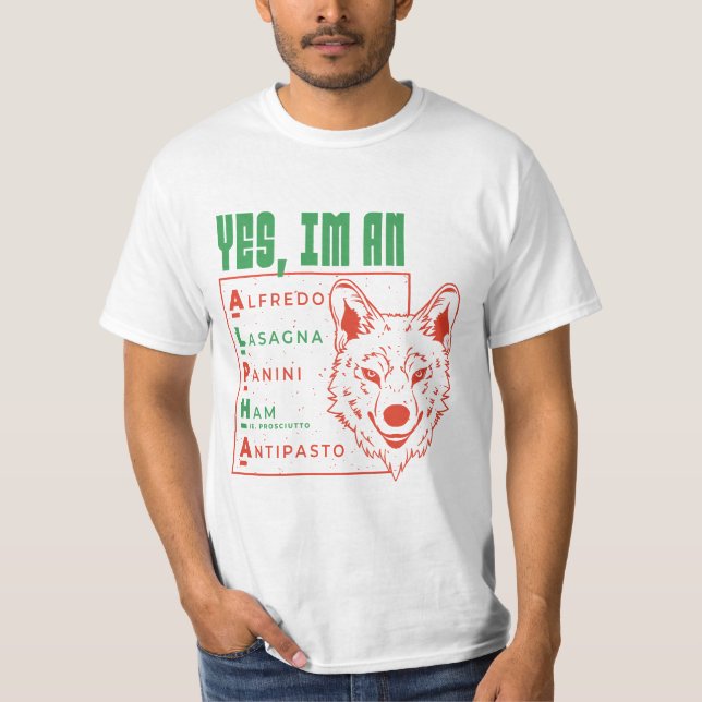 CAMISETA ALFA WOLF ITALIANO COMIDA SÍ SOY ALFA (Anverso)