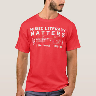 Camiseta alfabetización musical s me gusta comer cachorros 