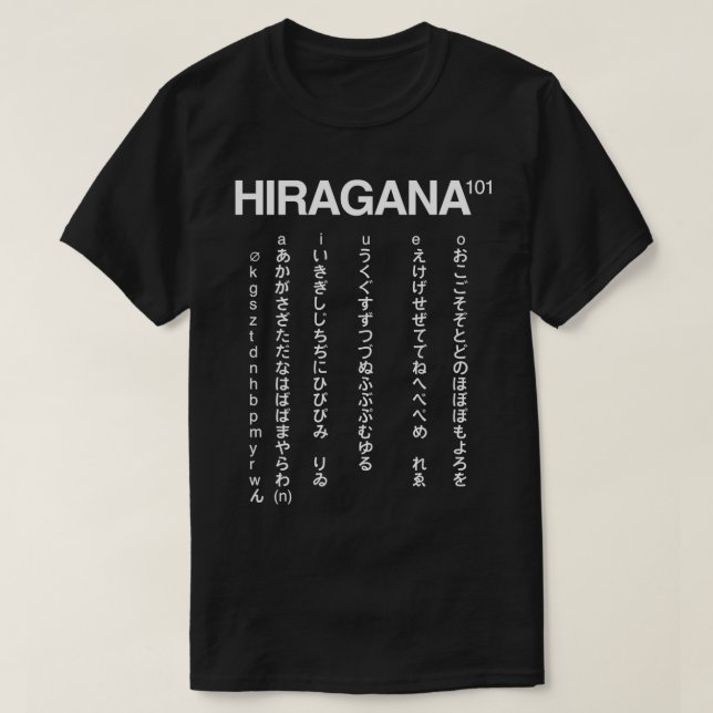 Camiseta Alfabeto 101 de la lengua japonesa hiragana (Diseño del anverso)