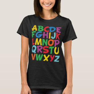 Camiseta Alfabeto colorido aprender Letra Abc Letra minúscu