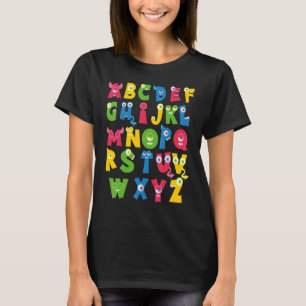 Camiseta Alfabeto de letras coloridas aprende niños chicas 