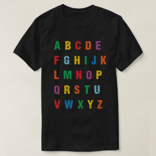 Camiseta Alfabeto de letras mayúsculas coloridas aprende ni