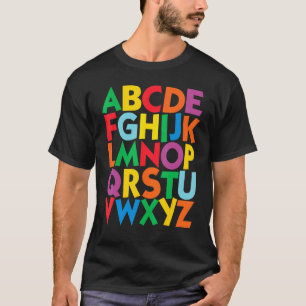 Camiseta Alfabeto de letras mayúsculas coloridas Aprender A