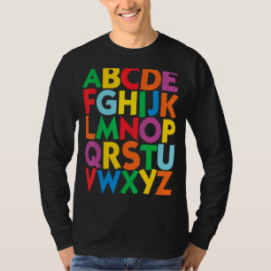Camiseta Alfabeto de letras mayúsculas coloridas Aprender A