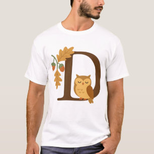 Camiseta Alfabeto de Otoño Monograma Letra D � Búho con Rob