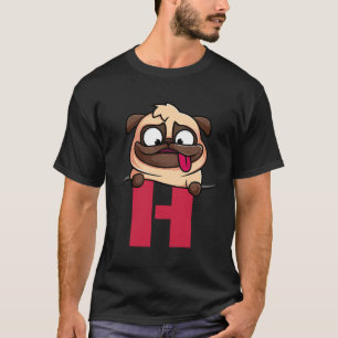 Camiseta Alfabeto de pug cutáneo, letra H , alfabeto de per