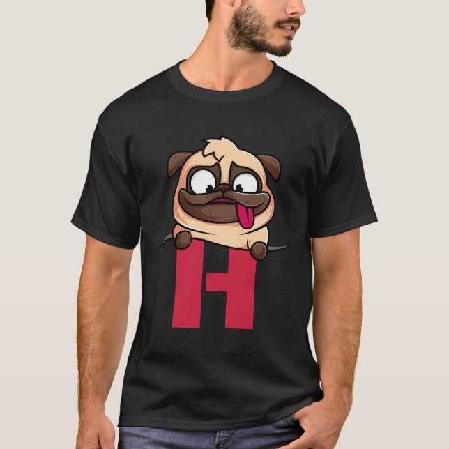 Camiseta Alfabeto de pug cutáneo, letra H , alfabeto de per (Anverso)