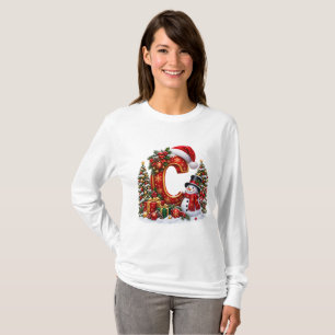 Camiseta Alfabeto de Winter Wonderland Carta C Fiesta