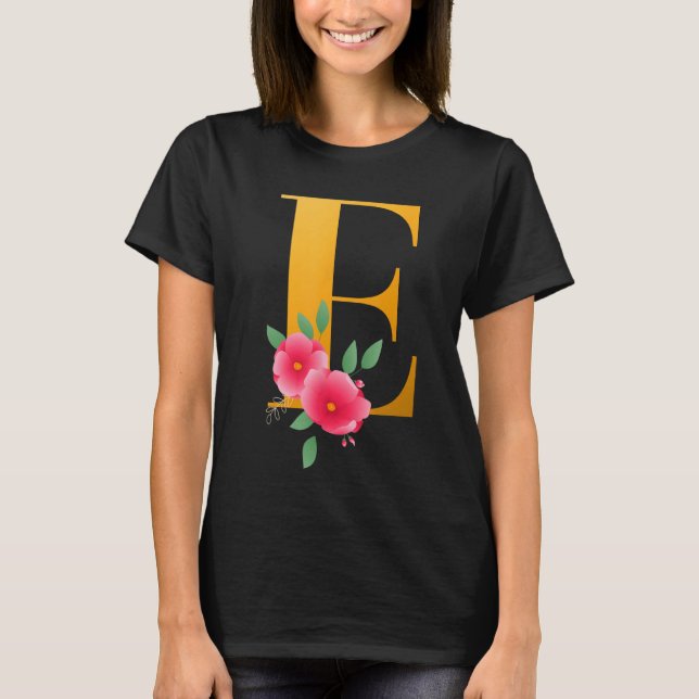 Camiseta Alfabeto floral E Cuta Letra monograma inicial E G (Anverso)