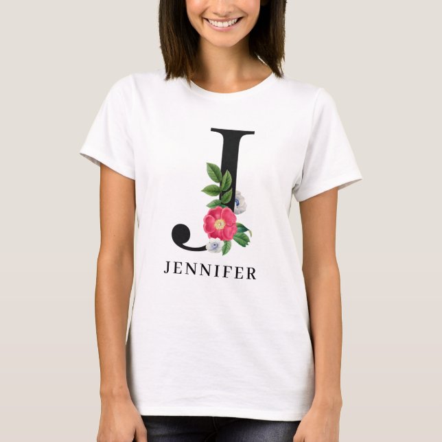 Camiseta Alfabeto floral personalizado J Monograma (Anverso)