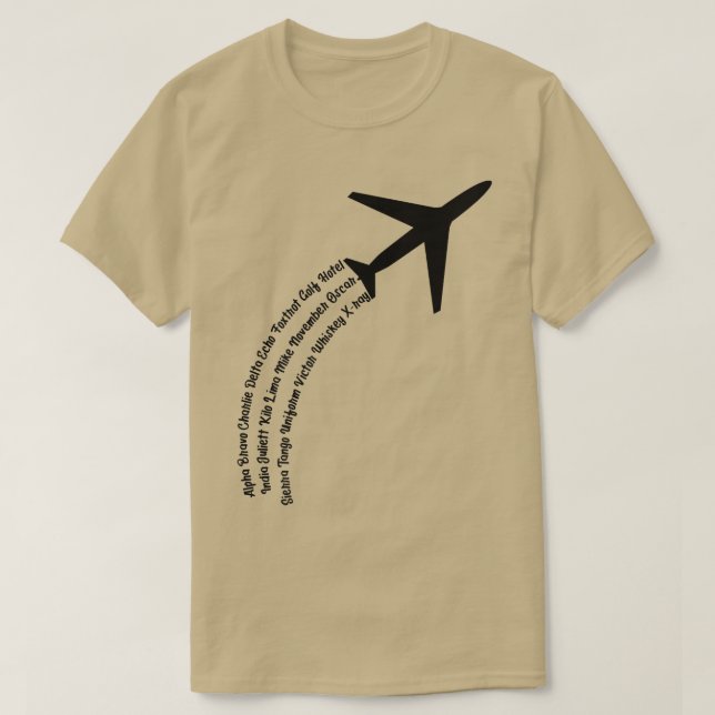 Camiseta Alfabeto fonético completoLetras de avión cutas Te (Diseño del anverso)