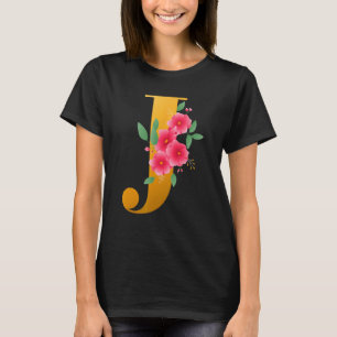 Camiseta Alfabeto J floral Cuto Monograma inicial letra J G