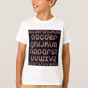 Camiseta Alfabeto Neón Brillante Rosa y Amarillo Retro de l