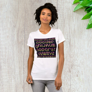 Camiseta Alfabeto neón retro de los 80 rosa y amarillo