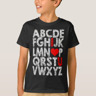 Camiseta Alfabeto Te Amo Gráfico Con Corazón Destacado V