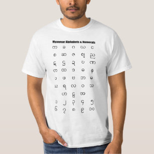 Camiseta Alfabetos y números de Myanmar