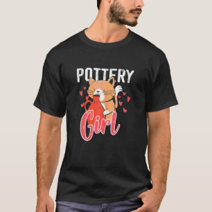 Camiseta Alfarería femenina Cerámica de niña gato Arcilla A