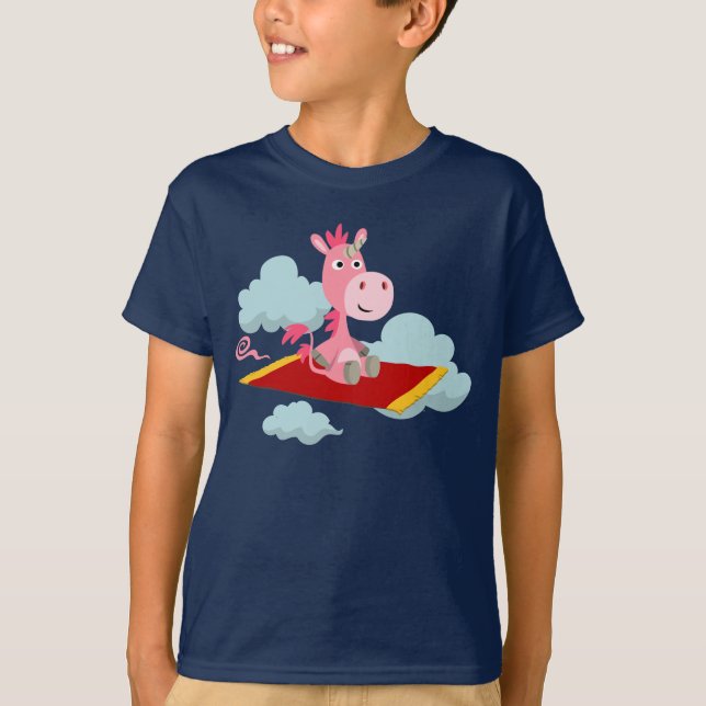 Camiseta Alfombra mágica de unicornio personalizado monta c (Anverso)