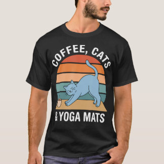 Camiseta Alfombras de Yoga Gatos de Café Meditación Retro