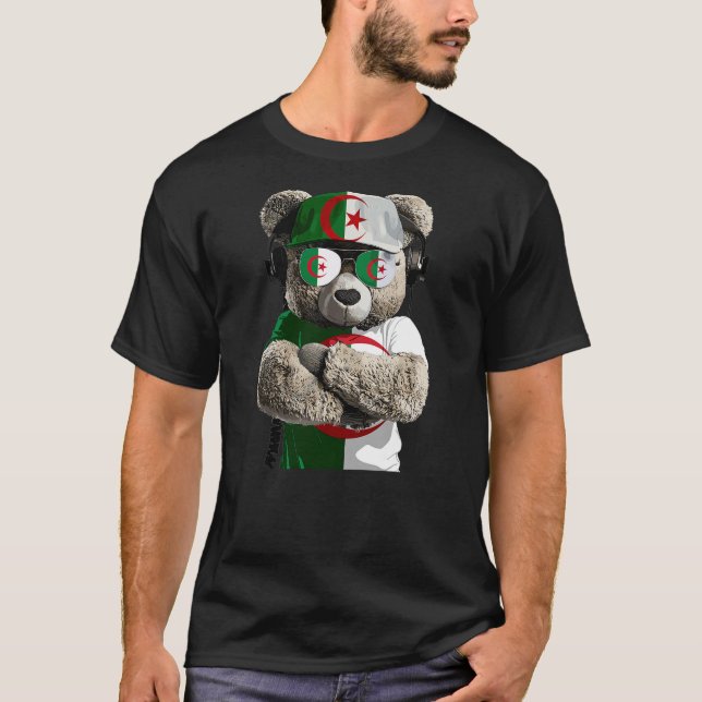 Camiseta Algerian Flag Bear Sunglasses Souvenirs Products A (Anverso)