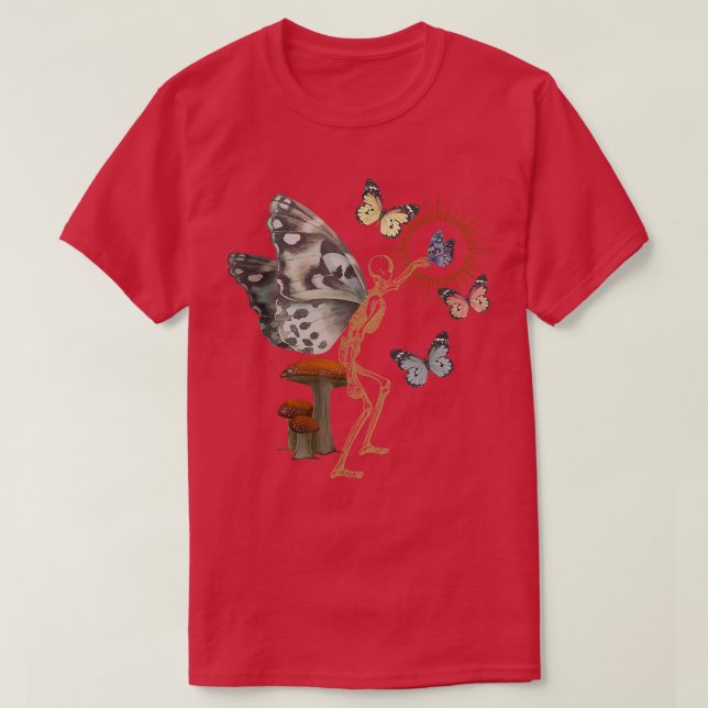 Camiseta Algodón estético de la flor de mariposa Skeletton (Diseño del anverso)